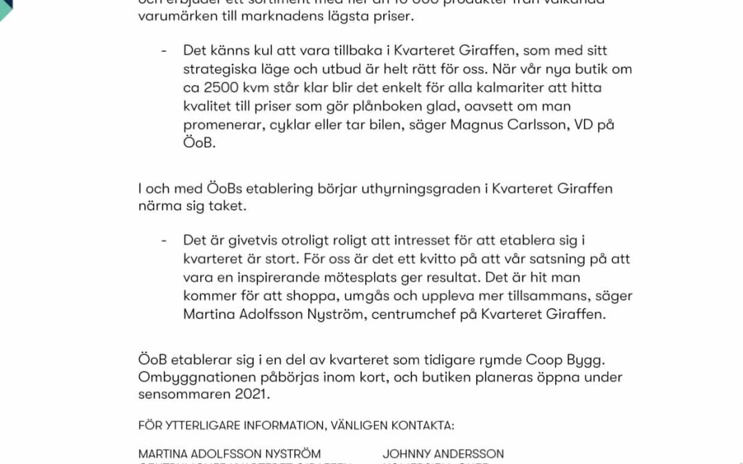 ÖoB återvänder till Kvarteret Giraffen!